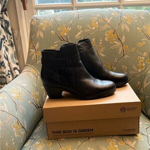 Clarks Black Leather Ankle Booties